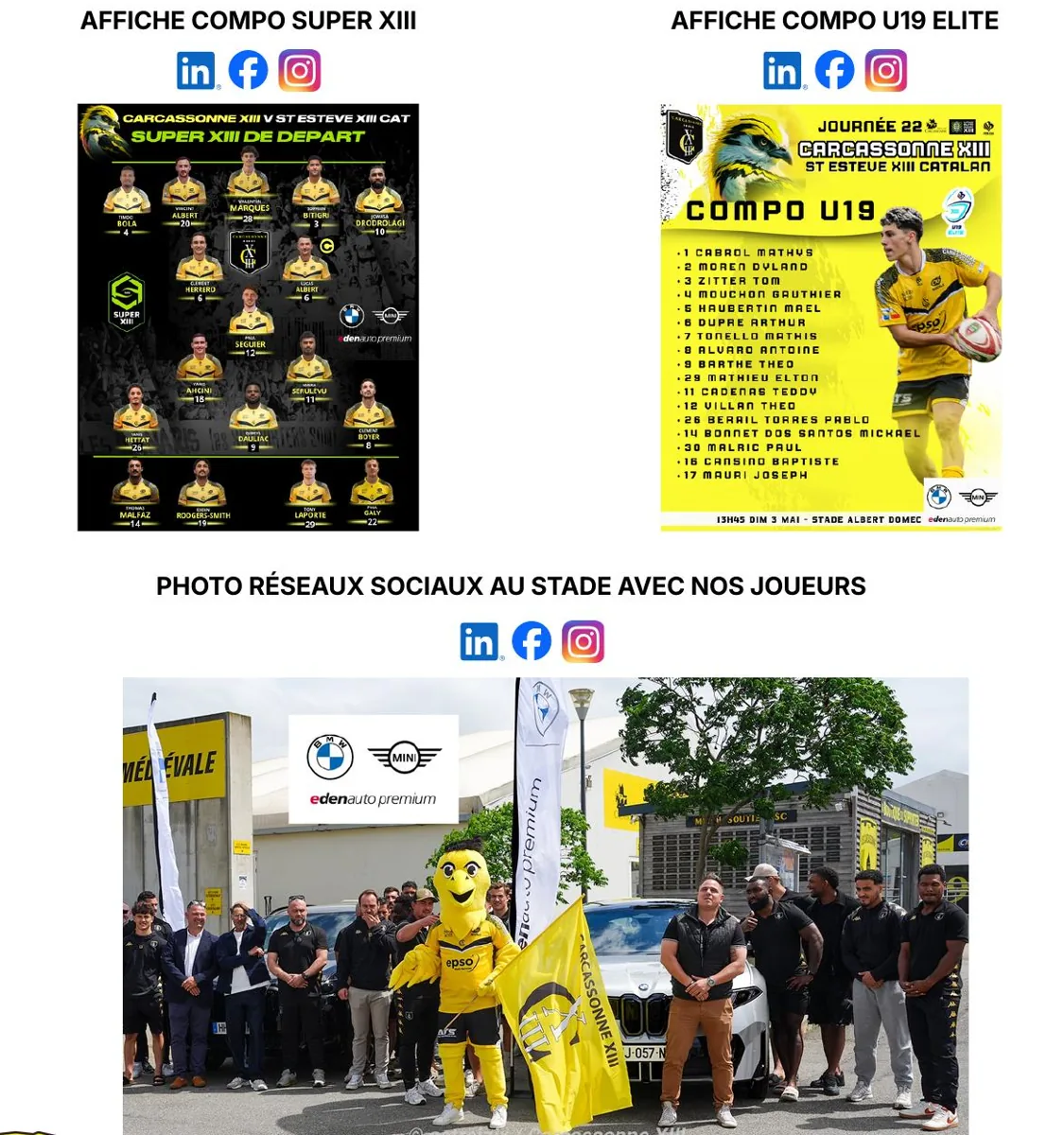 Affiches compositions Super XIII et U19 Élite