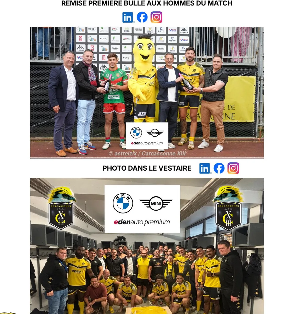 Remise de la première bulle aux hommes du match + photo vestiaire