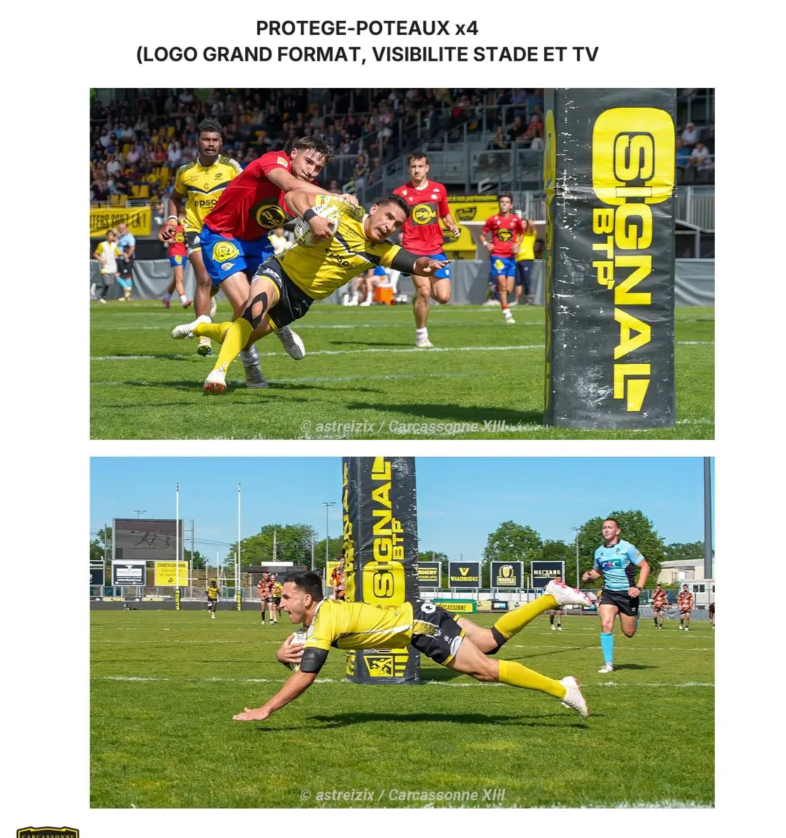 Protège-poteaux x4 — logo grand format, visibilité stade et TV