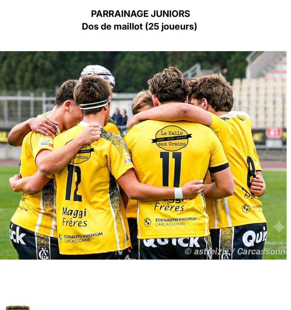 Parrainage juniors — dos de maillot, 25 joueurs
